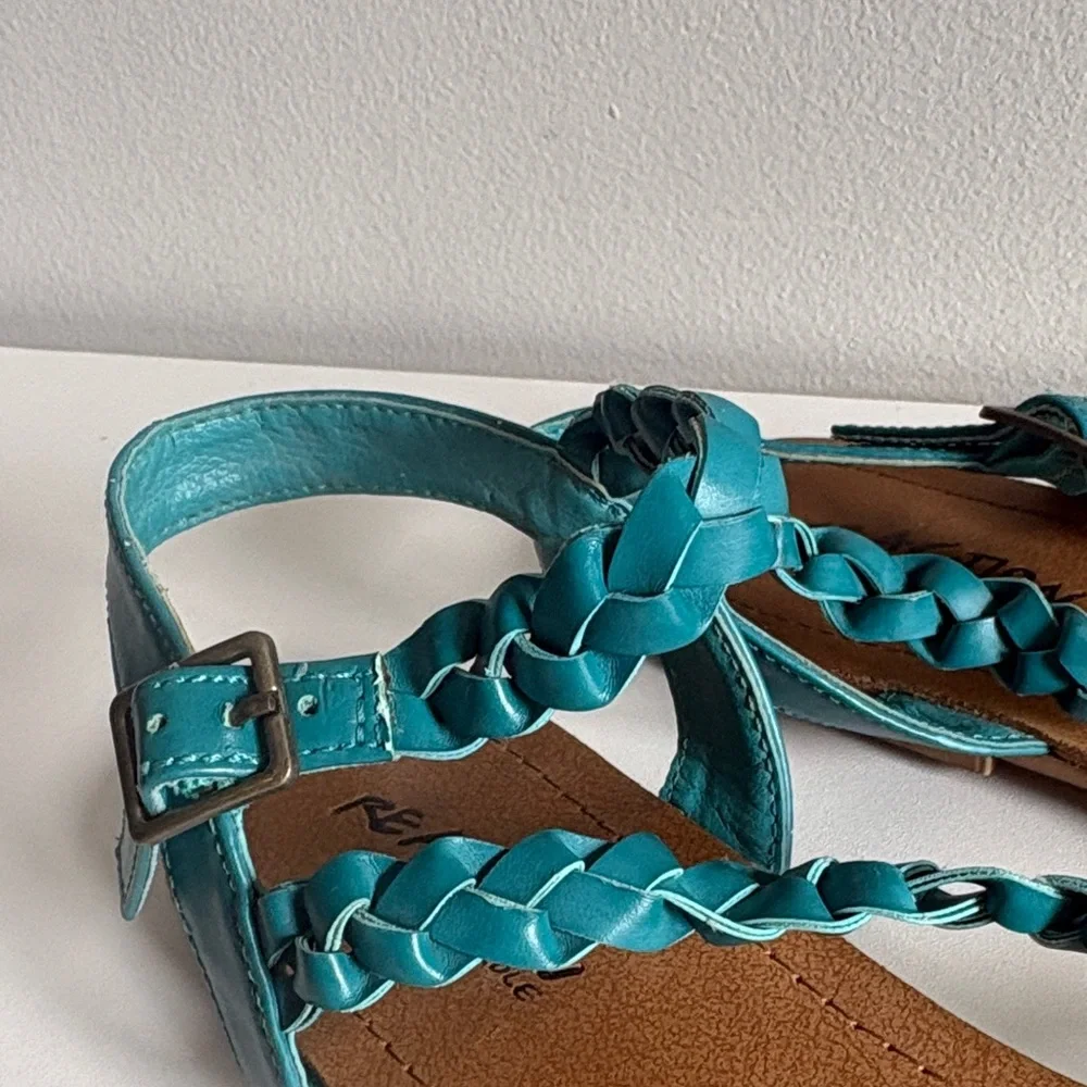 Kenneth Cole Reaction Teal Braided Strappy Sandals Flat | Ankle Strap Buckle